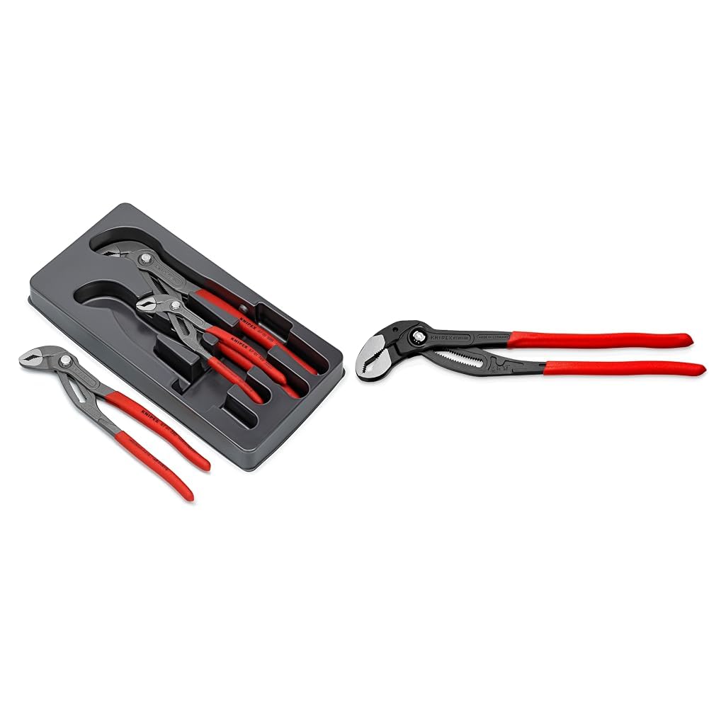 Knipex Cobra Szczypce Nastawne, Czarny/Czerwony, 36.5 x 16.99 x 3.51 cm & Knipex Cobra Xl Szczypce do Rur, Czarny/Czerwony, 400 mm