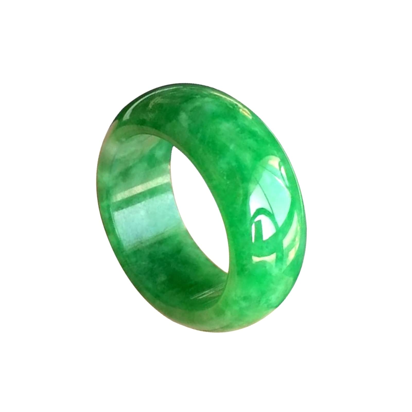 Bxsmnh Women's Green Jade Ring For Natural Burmese Genuine Jadeite Emerald Band Ring Jewelry (Size : 19Mm)