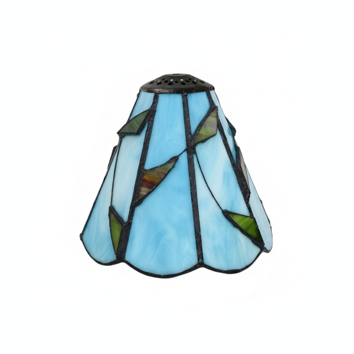 Vintage-Inspired Tiffany Stained Glass Lampshade Artisanal Stained Glass Lampshade Translucent Pendant Light Shade for Diyers, Homeowners, Table Lamps, Living Rooms, Bedrooms, S Lake Blue S Hole-image-12
