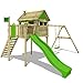 Produktbild FATMOOSE Stelzenhaus FunFactory Fit XXL Spielturm Baumhaus Spielhaus mit Schaukel und apfelgrüner Rutsche