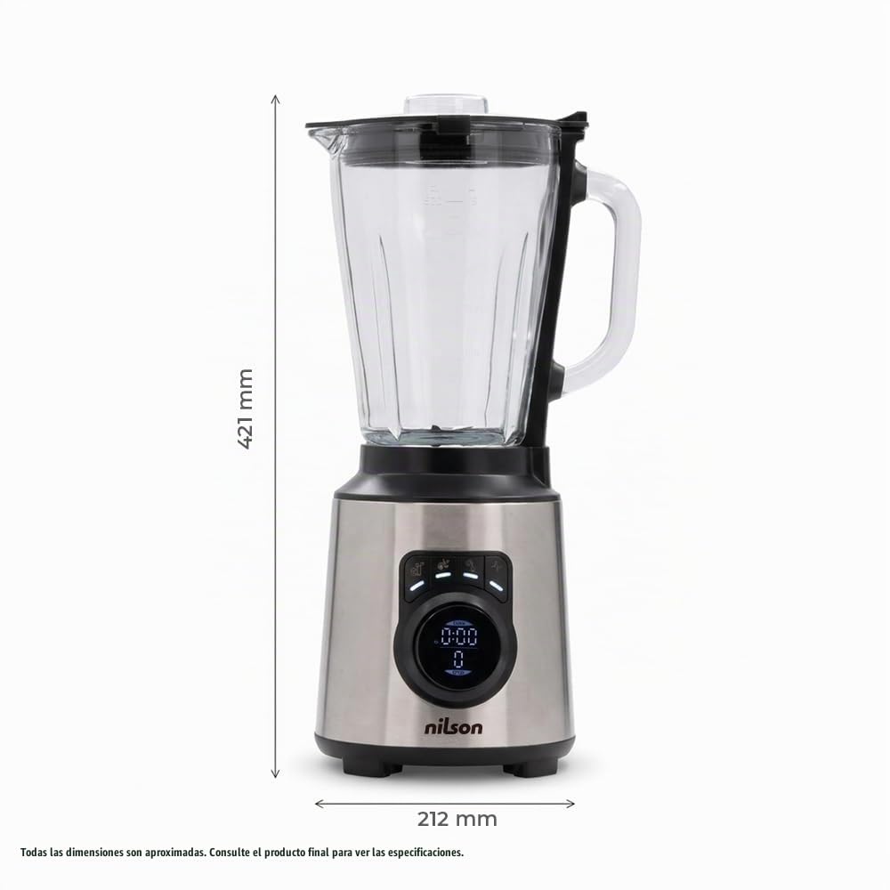 Batidora de Vaso Nutricional, 1200 W Potencia Máxima, Capacidad 1,5 L, 9 Velocidades, Display LED Manual, Tritura, Mezcla y Pica Hielo, Función Turbo, NTB1200DX, Cable 80 cm, Inox