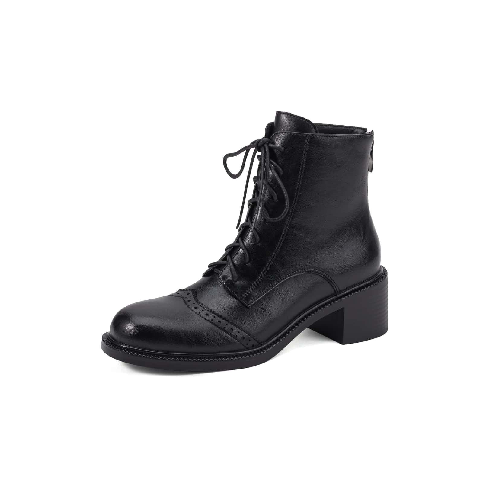 TinaCus Womens Lace Up Booties Handmade Genuine Leather Round Toe Back Zipper Chunky Heel Oxfords Ankle Boots