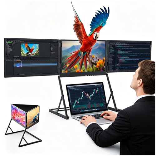 Image of Laptop Screen Extender Triple Monitor Mount Stand 3 Screen Laptop Monitor Extender, Portable Monitor for Office & Commercial
