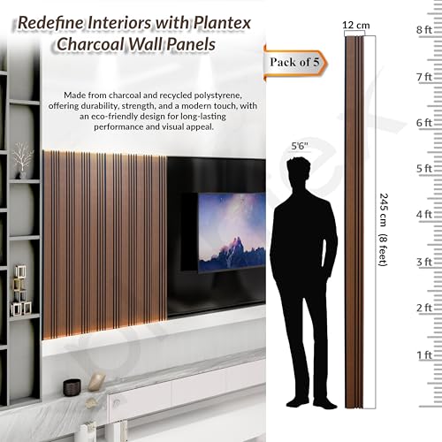 Image of Plantex Wall Panels /Wooden Louvers Panel for Wall 8 Feet /Charcoal Panel for Interior Wall Decor /3D Wall Panel - Pack of 5 Covers - 16 Sq. Ft, Size-5 Inch x 8 Feet (Wooden - Modern Strip)