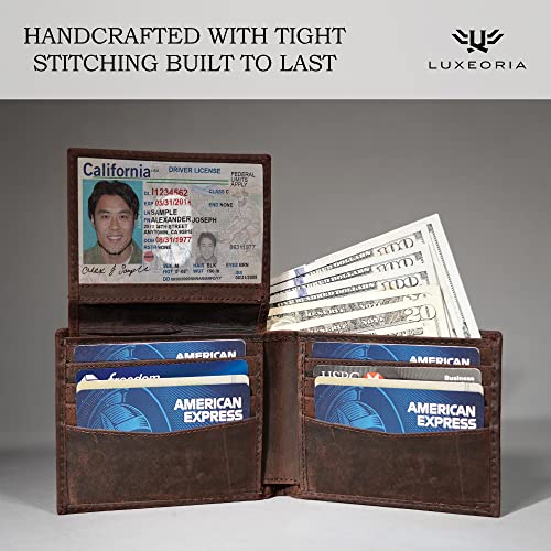 Luxeoria Full Grain Genuine Leather Wallet For Men, Handcrafted Travel Wallet, Mens Slim Leather Wallet, Rfid Wallet For Men - Card Holder | Bifold With 12 Card Slots #TOP6