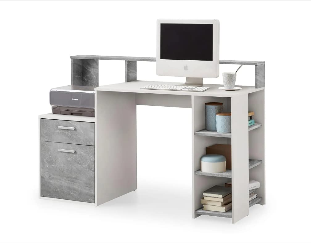 AVANTI TRENDSTORE - Boldino - Scrivania in legno laminato, disponibile in 2 diverse colorazioni. Dimensioni LAP 140x75x60 cm (cemento/bianco)