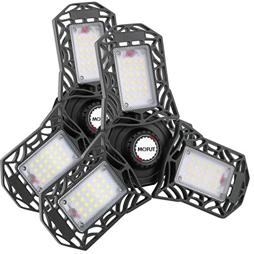 LED Garage Lights, 2 Pack LED Garage Ceiling Lights 6000LM Garage Lighting, Deformable LED Garage Light Bulbs, Support E26 Screw Socket LED Shop Lights for Garage, Lamp Sets, etc (No Motion Detection)