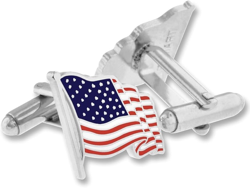 Image of PinMart's Gold Color Plated and Silver Made in the USA American Flag Enamel Lapel Pin, Cufflink & Tie Clip