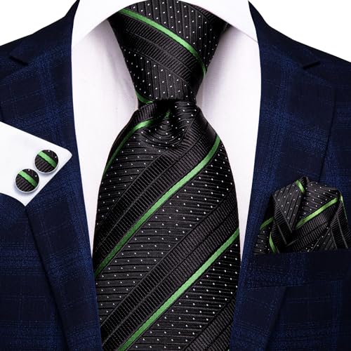 Image of Hi-Tie 3 Pcs Gift Box Mens Tie Set Necktie with Pocket Square Cufflinks Lapel Pin Silk Neck Tie Collection