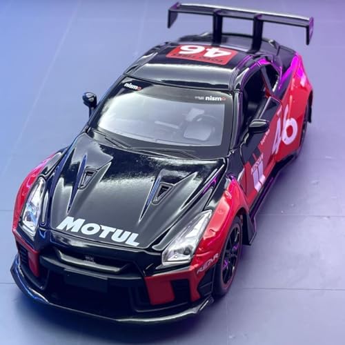 Image of 1:24 Scale Niss-aan Skyline Ares GTR R-35 Model Alloy Metal Pull Back Toy car for Kids with Openable Doors & Light, Music Toy Vehicle for Kids (Nissaan Skyline Ares GTR R-35 (Red))