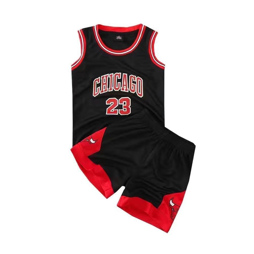Camiseta y Pantalones Cortos de Baloncesto para Niños, 2 Piezas, Negro, 8-10 Años/L