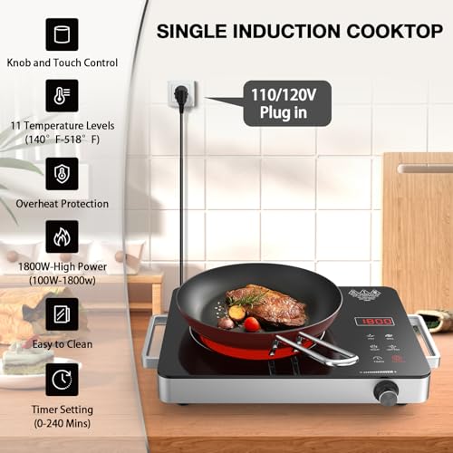 Portable Electric Cooktop 110V, 1800W Electric Stove Infrared Hot Plate with Knob Control, Nafewin Single Burner Countertop Burner with Handle, 4-Hours Timing Setting, Compatible for All Cookwares - Image 5