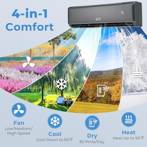 Image of COSTWAY 18000 BTU Mini Split Air Conditioner & Heater, 21 SEER2 208-230V Inverter AC Unit Cools Rooms up to 1250 Sq. Ft, Energy Efficient Star AC w /Heat Pump | 21 SEER2 208-230V Inverter AC Unit Cools Rooms up to 1250 Sq. Ft, Energy Efficient Star AC w /Heat Pump