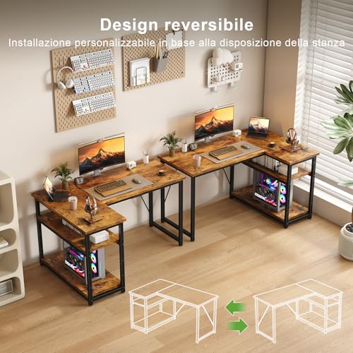 Scrivania ad Angolo Reversibile 120x80 cm, Tavolo A L Reversibile con Scaffale, Scrivania Da Gioco per Computer, Adatta a Ufficio/Camera Da Letto, Marrone Rustico - Sedia gaming - Immagine 3