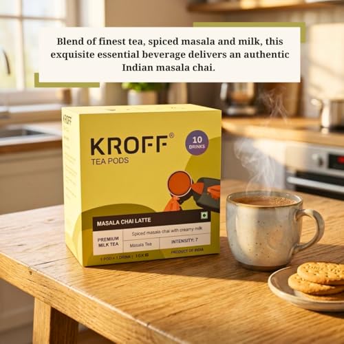 Image of KROFF Masala Chai Latte Tea Pods | Dolce Gusto Compatible | Spiced Masala Tea Blend with Creamy Milk | 10 Pods Per Box