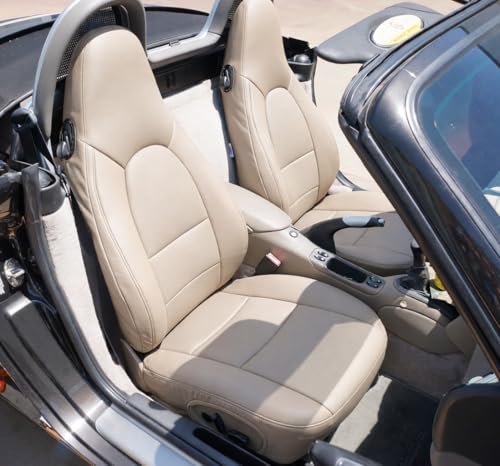 Iggee Beige Artificial Leather Custom Made Original fit Front seat Covers Designed for Porsche Boxster 1997-2004