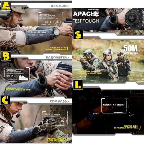 Image of NORTH EDGE Men's Outdoor Sport Altimeter Barometer Compass Digital Military Watch: Apache, Khaki