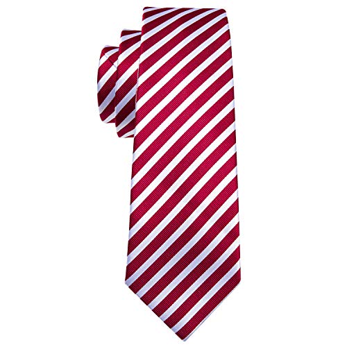 Image of Barry.Wang Man Stripe Ties Set Silk Woven Pocket Square Necktie Cufflinks Formal Party Business