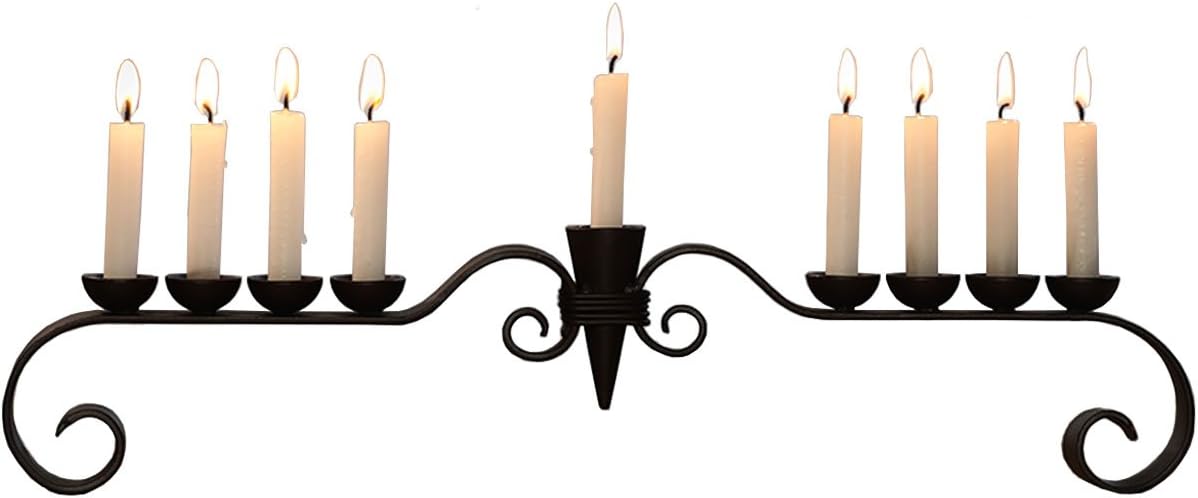 Nadir Handmade Iron Menorah for Hanukkah with Unique Curved Stand for All 8 Nights of Chanukah (Dark Brown)