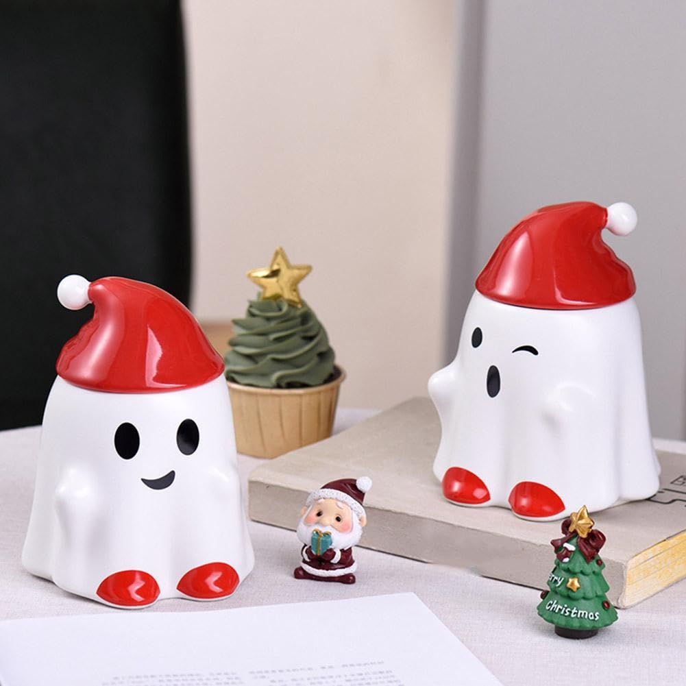 Tazza da caffè con fantasma di Halloween, simpatica tazza in ceramica con fantasma, tazza creativa con coperchio, 350 ml, decorazione per Halloween e stagione spettrale