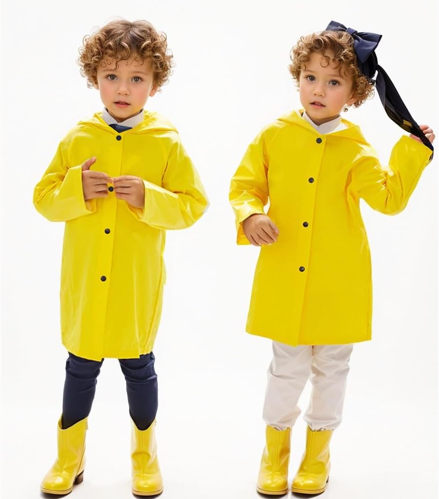 Yellow Rain Jacket Raincoat Kids - Children Lightweight Button Down Hoodie Rain Coat for Girls Boys Toddlers - Image 6