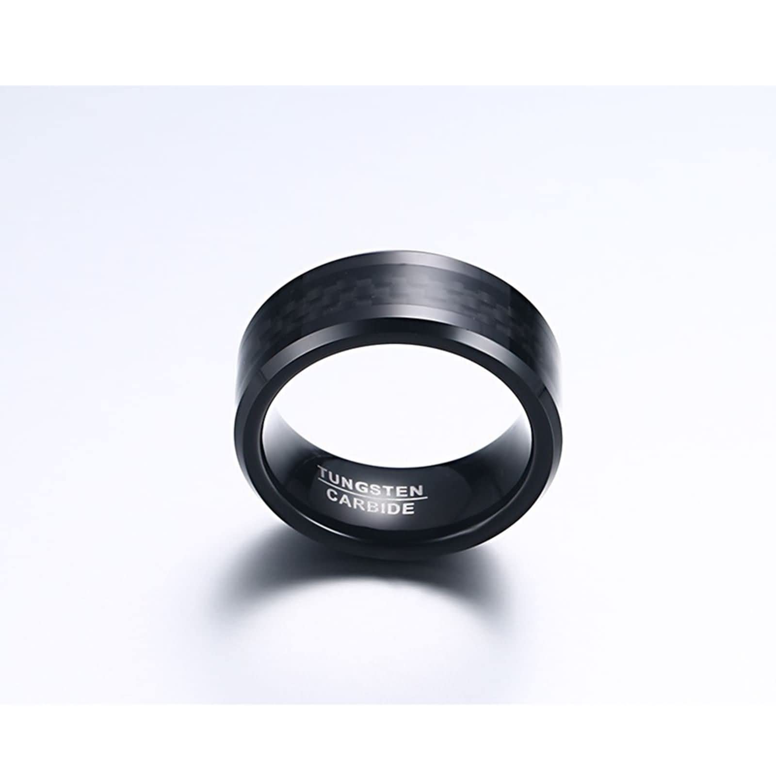 Anillos Tungsteno,Anillos Compromiso Baratos Pareja 8MM Anillo Negro con Fibra de Carbono