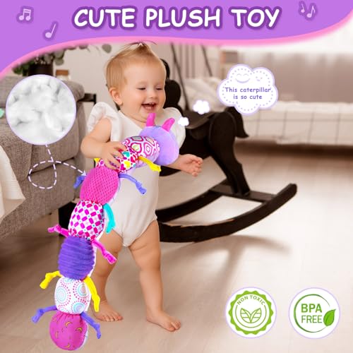Ussybaby Baby Girl Toys 0-6 Months, Baby Soft Stuffed Animal Toys With Multi Textures,Rattle,Crinkle,Baby Girl Gift, Baby Girl Toys 6 To 12 Months,Infant 3 4 5 7 8 9 Months Old Baby Toys,Caterpillar-Purple thumb #2