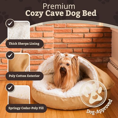 Image of Snoozer Cozy Cave Dog Bed, Round Covered Dog Bed, Camel (S)