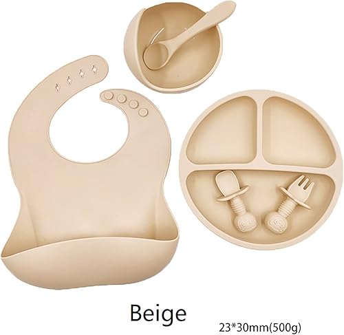 Miniatura 2 de Juego de 6 platos de silicona para bebés, suministros de alimentación para utensilios de bebé con babero, cucharas, cuencos, platos para bebés, kit