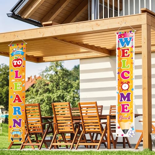 Image of Hooqict Welcome Back to School Door Banner Decorations Ready to Learn First Day of School Porch Sign Banner for Kindergarten Pre-School Primary Classroom Decorations