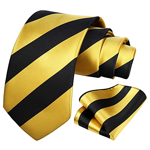 Image of HISDERN Stripe Tie Mens Ties with Pocket Square Set Classic 3.4'' Silk Formal Necktie Handkerchief for Business Wedding