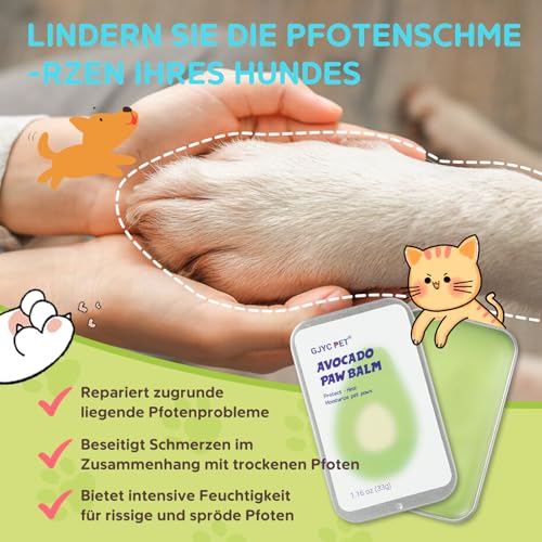 GJYC PET Avocado Tierpfotenpflege Butter 33g für Katzen & Hunde - Natürliche Feuchtigkeitspflege, Tiefe Pflege, Tierpfotenpflege Creme, Anti-Trockenheit, Weicht & Schützt Pfotenplättchen