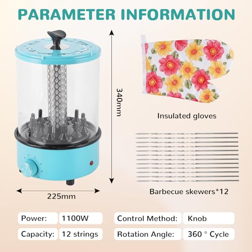 YJINGRUI Elektrischer Drehgrill 360° Drehrung Hähnchengrill mit 12 Saiten Mini Dönergrill mit 30 Minuten Timer Tischgrill für zu Hause 1100 W – Bild 4
