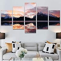 SIGNWIN 5 Panel Canvas Wall Art Sunset in The Mountains for Home Decorations Ready to Hang - 60