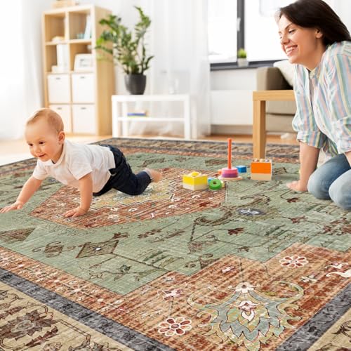 Tapete Boho Lavable Multicolor 243x183 cm Para Sala miniatura 4