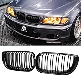 DEKEWEI E46 Grille, Front Kidney Grill Compatible with BMW 3 Series 2002-2005 E46 4-Door 320i 325i 325xi 330i 330xi Double Slats Gloss Black Grill