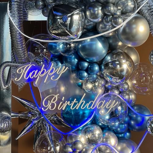 Image of Voircoloria 130pcs Metallic Blue Balloons Different Sizes 18 inch 12 inch 10 inch 5 inch Chrome Blue Latex Balloon Garland Arch Kit for Birthday Baby Shower Graduation Wedding Gender Reveal Party Decorations