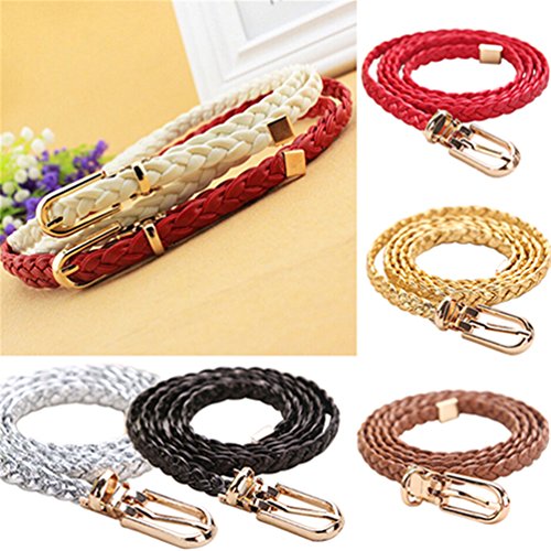Floralby Braided Women PU Leather Waist Belt Skinny Thin All-Match Waistband2