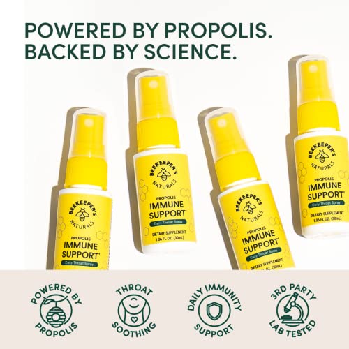 Beekeeper's Naturals Propolis Throat Spray - 95% Bee Propolis Extract - Natural Immune Support & Sore Throat Relief - Antioxidants, Keto, Paleo, Gluten-Free (1.06 Oz) #TOP3