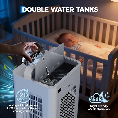 Image of Garvee Evaporative Air Cooler, 10L (2.6Gal) Portable Cooler Fan with TOUCH SCREEN & Remote Control, 3 Speeds & 3 Modes, LED Display, Ice Packs & Casters Included, for Bedroom, Office, Home