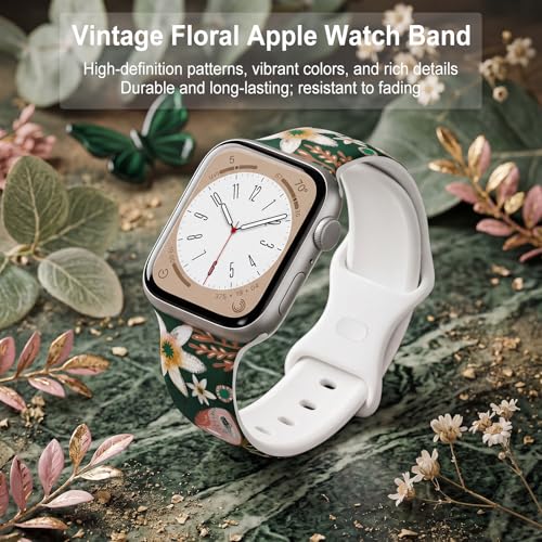 Image of Floral Band Compatible with Apple Watch Bands for Women 40mm 42mm 41mm 38mm 44mm 45mm 46mm 49mm, Cute Pattern Flower Soft Silicone Sport Strap for iWatch Series Ultra 11 10 SE 9 8 7 6 5 4 3 2