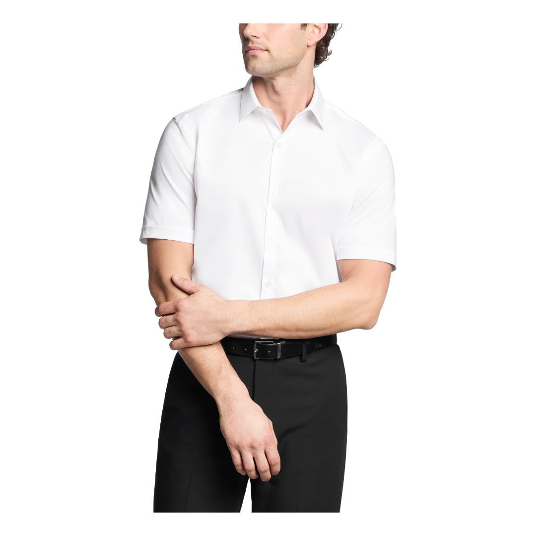 Van Heusen Men's Dress Shirt Short Sleeve Slim Fit Poplin, Bone Van Heusen Men's Dress Shirt Short Sleeve Slim Fit Poplin, Bone