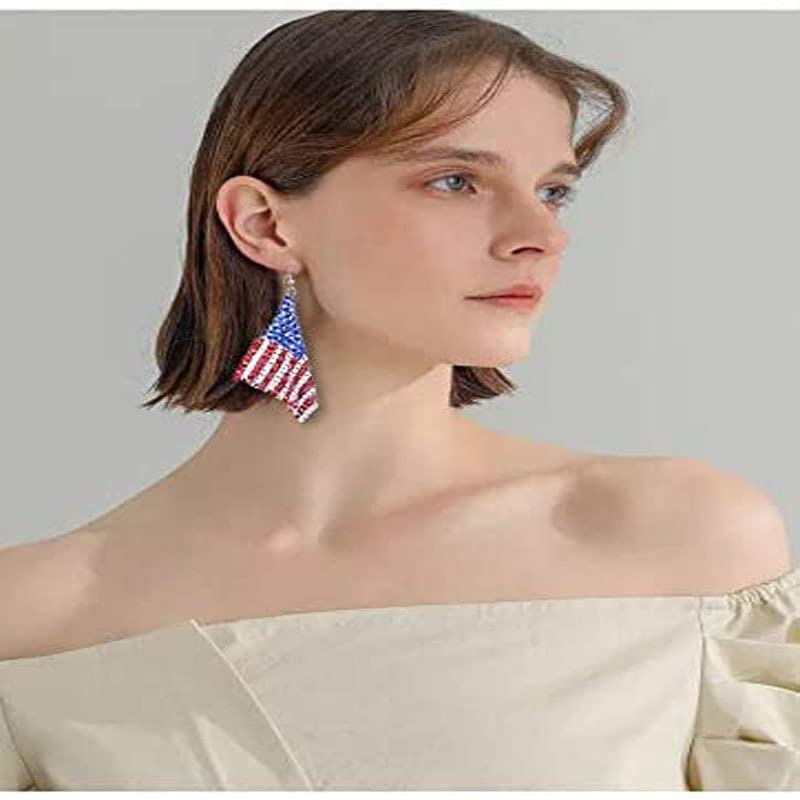 Image of American Flag Earrings for Women and Girls, Independence Day 4th of July Drop Dangle Earrings Patriotic Hook Earrings Fashion Jewelry