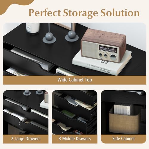 Image of DREAMADE Rolling File Cabinet, 5-Drawer Filing Cabinet, Black