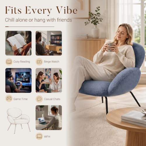 Image of Modern Accent Chair for Bedroom, Boucle Accent Chair (Blue)