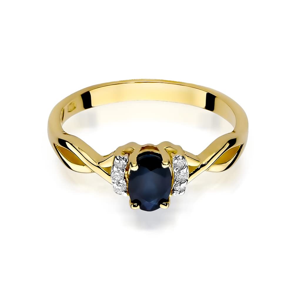 MARKO Damen Verlobungsring aus Gold mit 0,70 Karat Saphir und 0,05 Karat Diamanten, 14 Karat Gold (585) | Goldring mit Box | Goldring für Frauen