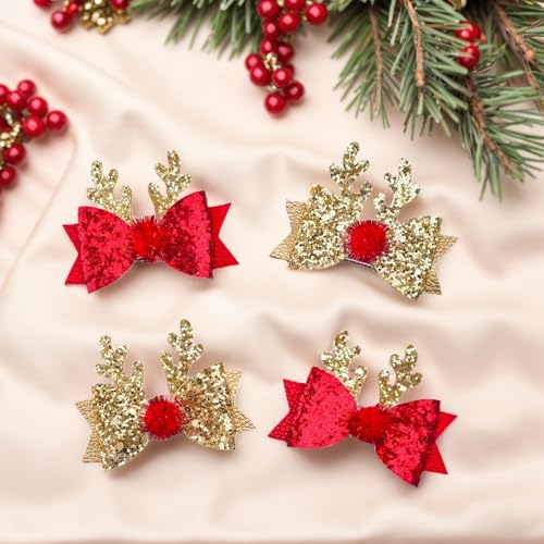 4 Piezas Pinzas para el Cabello de Navidad LÉ ÉCLAT Moño con Cuernos de Reno Disfraz Brillante miniatura 2