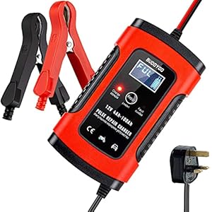 BUDDYGO FBC12050 Fully Automatic Battery Charger, 5A 12V Car Battery Charger & Maintainer- UK Plug, Red