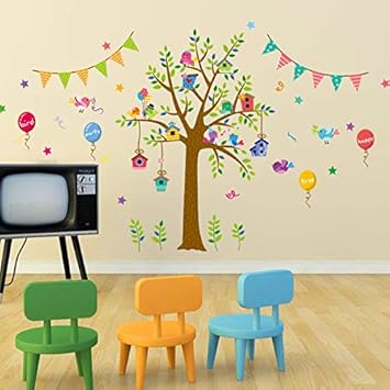 Amazon Brand - Solimo PVC Vinyl Kids Room Wall Sticker (Tree Party D?cor, Ideal Size on Wall: 140 x 80 cm)