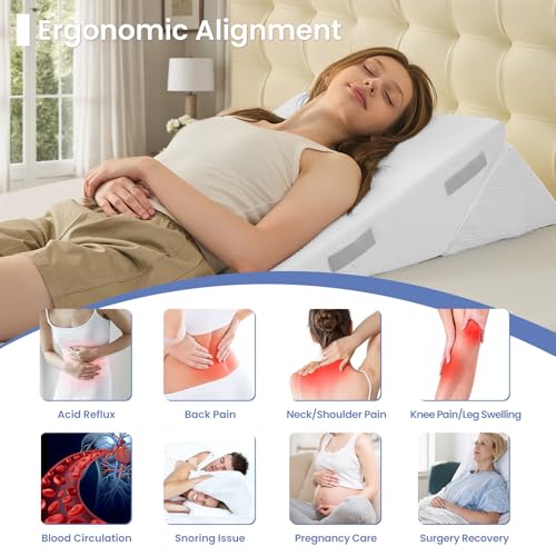 Sasttie Wedge Pillow for After Surgery, Adjustable Bed Wedge Pillow Headboard for Acid Reflux, Sleeping, Neck & Back Support, with Removable Cover, White